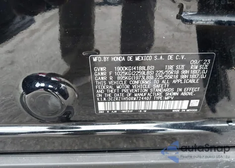 2024 Honda Hr-V 2Wd Sport/2Wd Sport W/O Bsi from USA, damaged, VIN 3CZRZ1H50RM724407
